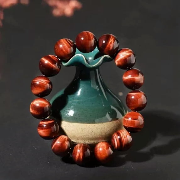 K-KED Natural Red Tiger Eye Stone Bracelet Man Women 6/8/10/12mm Beads Round Bracelet-10 mm