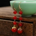 thumbnail image 1 of K-KED Natural Red agate Earrings Dangle 18KGP Chain Ms gift Beautiful FOOL'S DAY, 1 of 3
