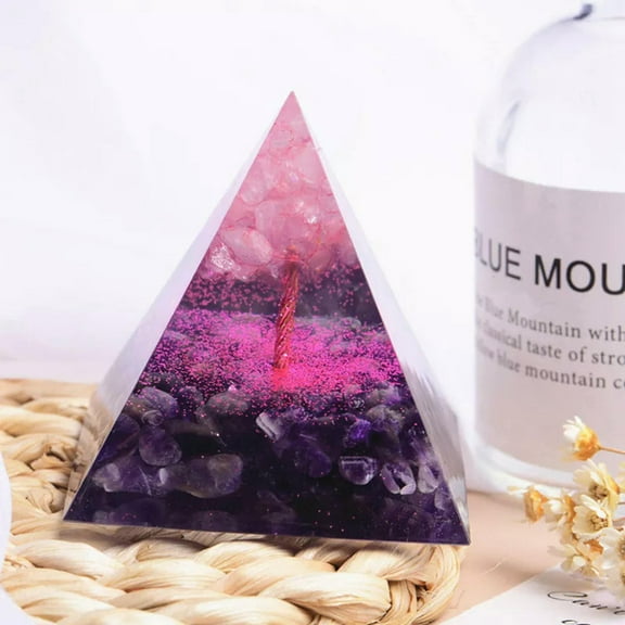 K-KED Natural Rose Orgonite Amethyst Crystal Tree Epoxy Pyramid Energy Healing Tower