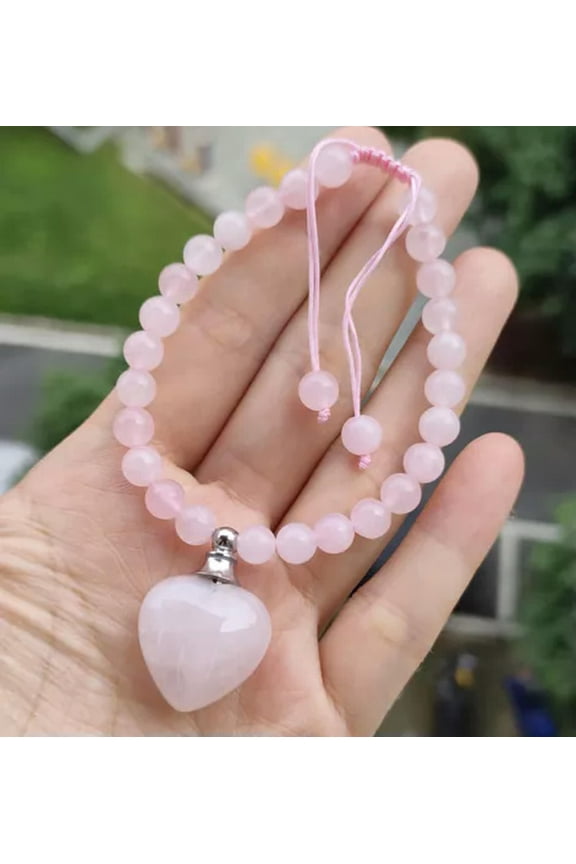 Natural Rose Quartz Gems Bracelet Perfume bottle Chakra Reiki Healing Amulet