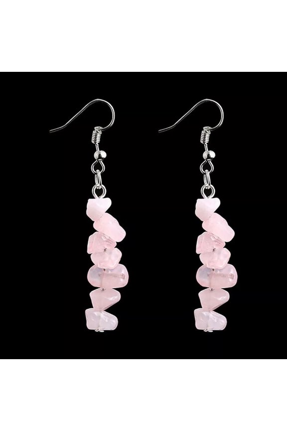 Natural Rose Quartz Gravel Earrings Crystal Beaded Tassel Ear Pendant Jewelry