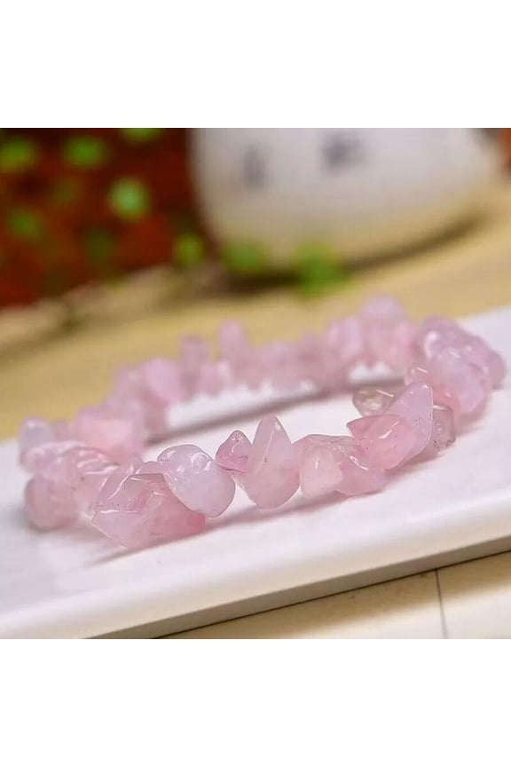 Natural Rose Quartz Gravel Hand Strings Crystal Healing Stretchy Bangle Bracelet-default