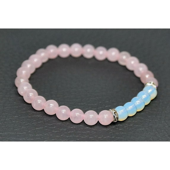 K-KED Natural Rose Quartz Moonstone Bracelet 6mm Gemstone Elasticated Stone