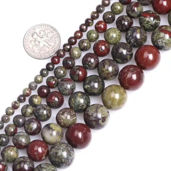K-KED Natural Round Dark Green Dragon Blood Jasper Stone Beads For Delicate Jewelry Making 15"-6 mm