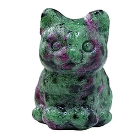 K-KED Natural Ruby Zoisite Quartz Crystal Carved Lucky Cat Healing Stone Skull Kitty-default