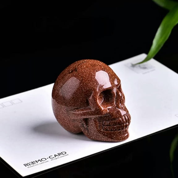 K-KED Natural Sandstone Quartz Skeleton Skull Carved Crystal Healing Goldstone Reiki