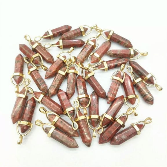 K-KED Natural Sesame Stone 50pcs Hexagonal Column Pendants for DIY Delicate Jewelry Making