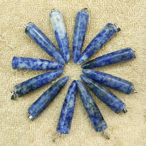 K-KED Natural Sodalite Stone Bullet Shape Pendants Charms for Delicate Jewelry Making 12pcs