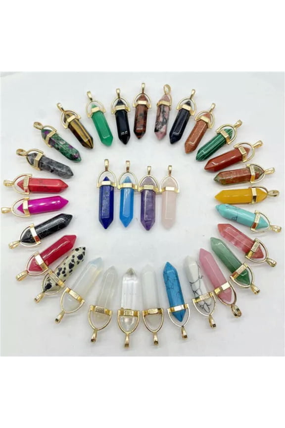 Natural Stone 100pcs Gold Hexagonal Column Pendants for Delicate Jewelry Making Wholesale-Mixed