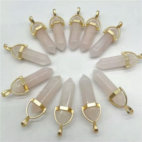 K-KED Natural Stone 100pcs Gold Hexagonal Column Pendants for Delicate Jewelry Making Wholesale-Rose Quartz