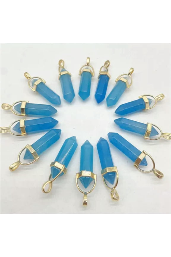 Natural Stone 50pcs Gold Hexagonal Column Pendants for Delicate Jewelry Making Wholesale-Blue stone