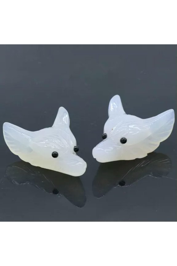 Natural Stone 6pcs Carved Wolf Head Pendants Quartz Agate Crystal DIY Jewelry-White Agate-38x30x15mm