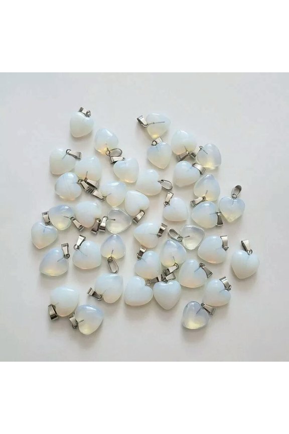 Natural Stone Heart 50pcs Opal Pendant Bead for DIY Necklaces Delicate Jewelry 16mm