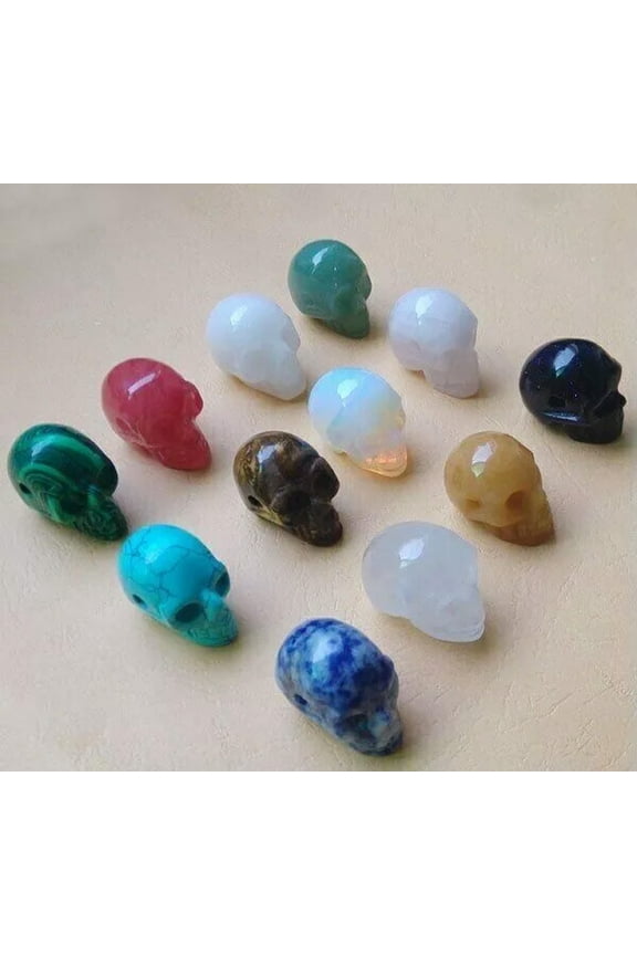 Natural Stone Mixed Carved Skull Skeleton Pendants Bead for Delicate Jewelry Making 12pcs