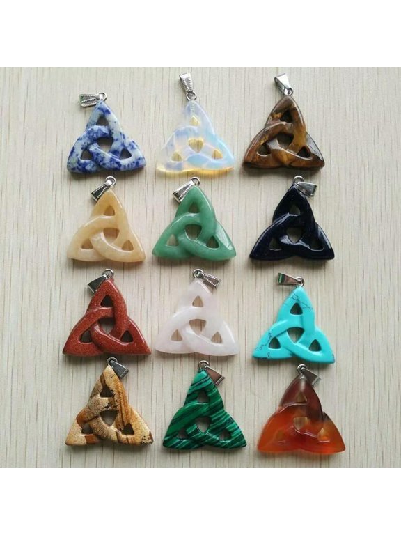 Natural Stone Mixed Hollow Triangle Charms Good Quality Pendants Bead 12pcs