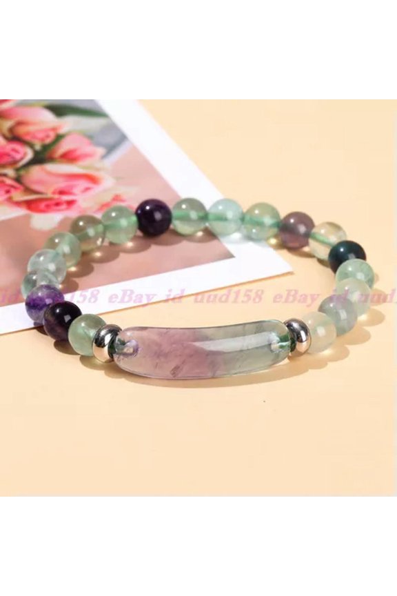 Natural Stone Tiger Eye Beaded Bracelet Elasticity Bangle Elegant Women Jewelry-Fluorite