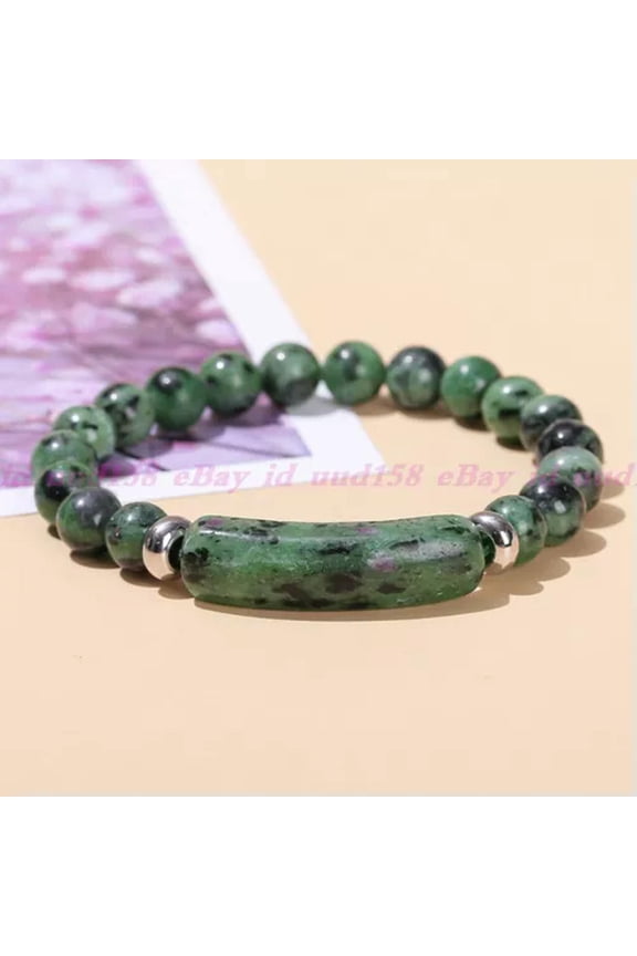Natural Stone Tiger Eye Beaded Bracelet Elasticity Bangle Elegant Women Jewelry-Red Green Zoisite