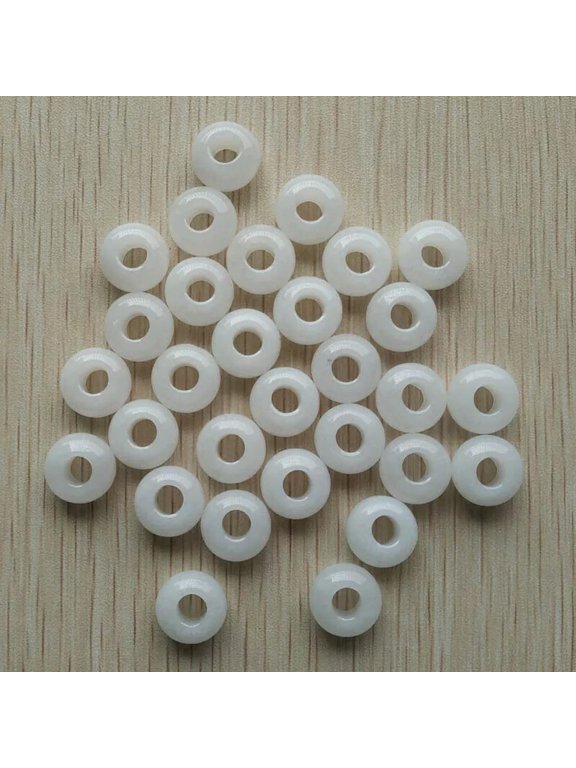 Natural Stone White Jade Round Shape Big Hole 8x14mm Beads for Bracelets 50pcs