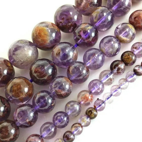 K-KED Natural Super Seven7 Melody Amethyst Round Bead 15" strand 4mm 6mm 8mm 10 12mm-4 mm