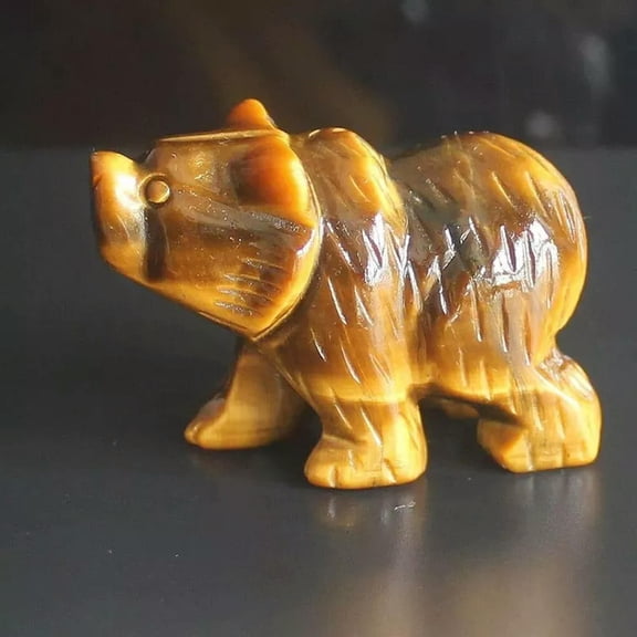 K-KED Natural Tiger Eye Quartz Crystal Gemstone Polar Bear Carved Mini Animal Figurine