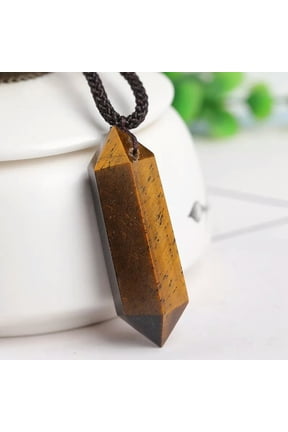 Natural Tiger's Eye Stone Quartz Point Pendant Crystal Stone Necklace Healing