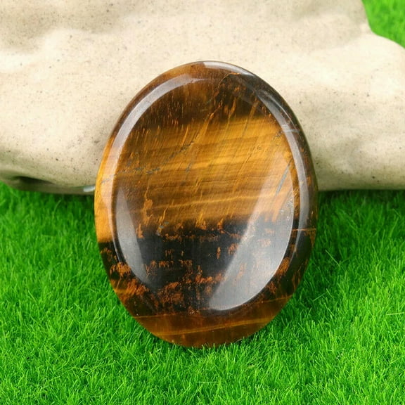 K-KED Natural Tigers Eye Palm Stone Golden Rock Crystal Healing Reiki Polished Worry
