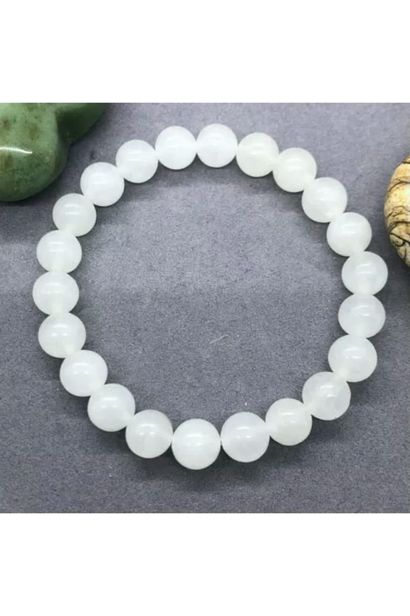 Natural White Chalcedony Bracelet Stone Bead Chakra Heal Gift 6/8/10/12 mm -12 mm