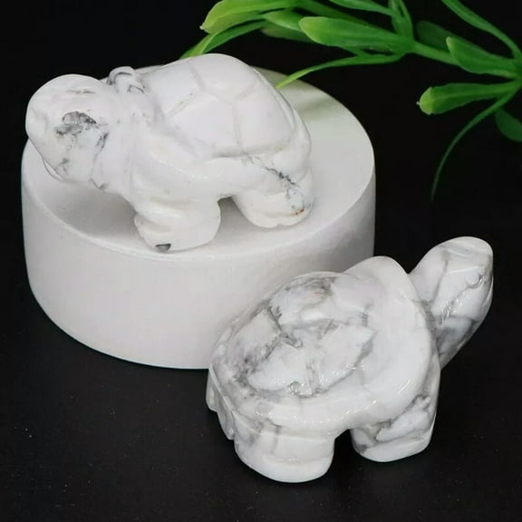 K-KED Natural White Howlite Turquoise Quartz Carved Turtle Crystal Energy Chakra Stone-default