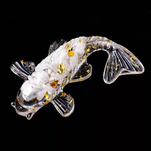 K-KED Natural White Howlite Turquoise Quartz Crystal Chip Stone Koi Fish Carp Mascot-default