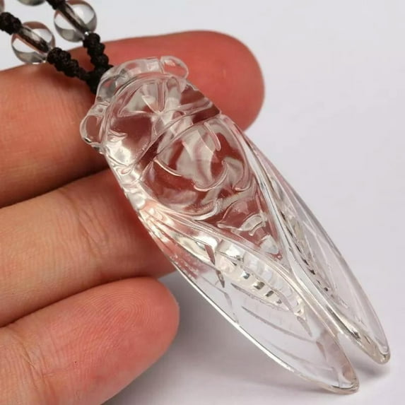 K-KED Natural White Jade Handmade Carved Cicada Necklace Pendant As A Gift for Women