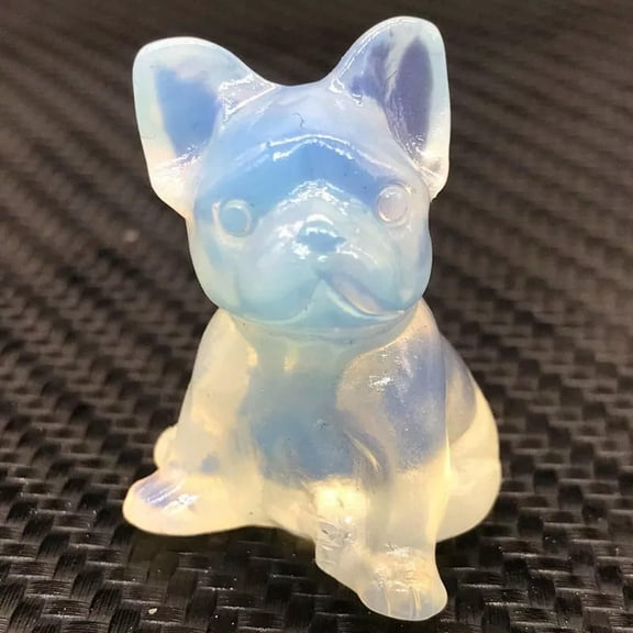 K-KED Natural White Opal Quartz Crystal French Bulldog Gemstone Carved Mini Puppy Gift