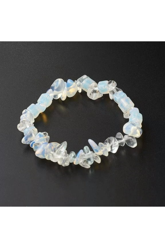 Natural White Opal Quartz Crystal Gravel Energy Healing Hand Strings Bracelet-default