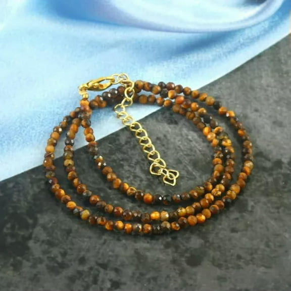 K-KED Nature 4mm Tiger Eye Faceted Round Gemstone Beads Handmade Necklace Women-18 in
