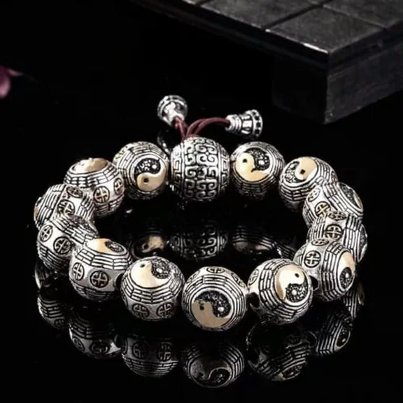 K-KED New 12Mm Stainless Stee Carved Feng Shui Bagua Lucky Wealth Bracelet Jewelry