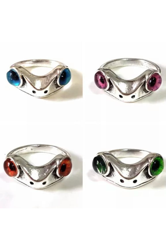 New 30pcs Cute Frog Eye Ring 4 Colors Evil Eyes Vintage Punk Metal Animal Rings
