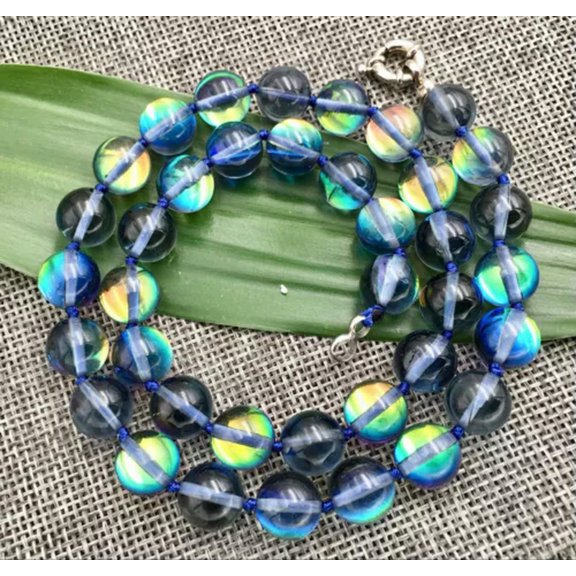 K-KED New 6/8/10/12mm Multicolor Gleamy Rainbow Moonstone Round Gems Necklace 18-36''-Gray-10 mm-36 in