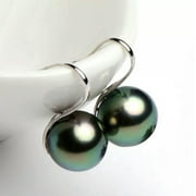 K-KED New 8/10/12mm Black South Sea Shell Pearl Silver Hook Dangle Earrings-12 mm