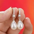 thumbnail image 1 of K-KED New 925 Silver Water Tear Drop Pearl Crystal Dangle Earrings For Womens Jewelry-White, 1 of 9