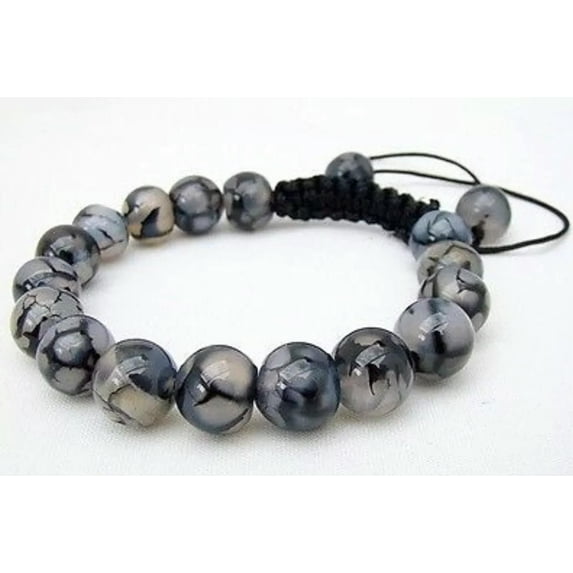 K-KED New Genuine Natural 10mm Dragon Veins Agate Round beads Men's Shambhala Bracelet