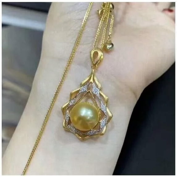 K-KED New Huge Aaaa 11-10mm South Sea Round Golden Pearl Pendant Necklace 18" 925s.