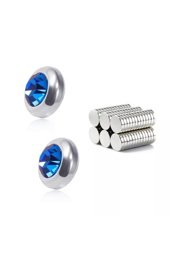 New Non Piercing Clip on Magnetic Magnet Ear Stud Mens Womens Fake Earrings-Blue