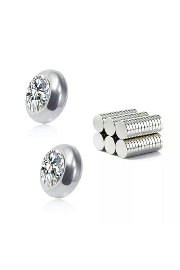 New Non Piercing Clip on Magnetic Magnet Ear Stud Mens Womens Fake Earrings-White