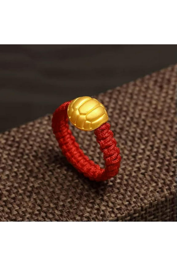 New Real 24K Yellow Gold Ring Man Woman's 3D Lucky Turtle Shell Knitted 10*8*6mm-Red