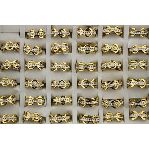 K-KED New Wholesale Delicate Jewelry Lots 30pcs Clear Rhinestone Stainless Steel Unisex Rings