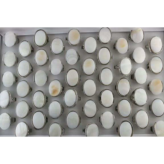 K-KED New Wholesale Lots 32pcs Lady's Ring Mixed Fashion Oversize White Shell Rings