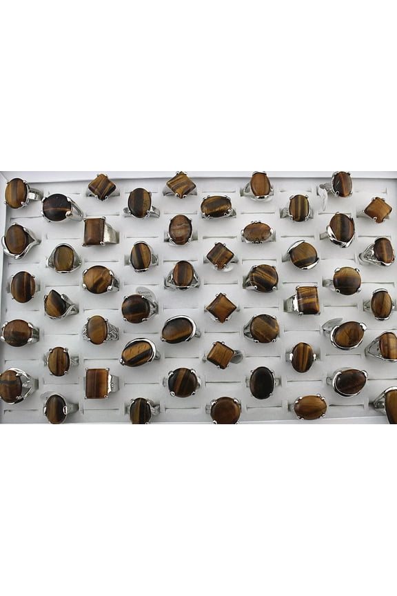 New Wholesale lots 30pcs Mixed Big Natural Stone Sliver P Top rings Free P&P