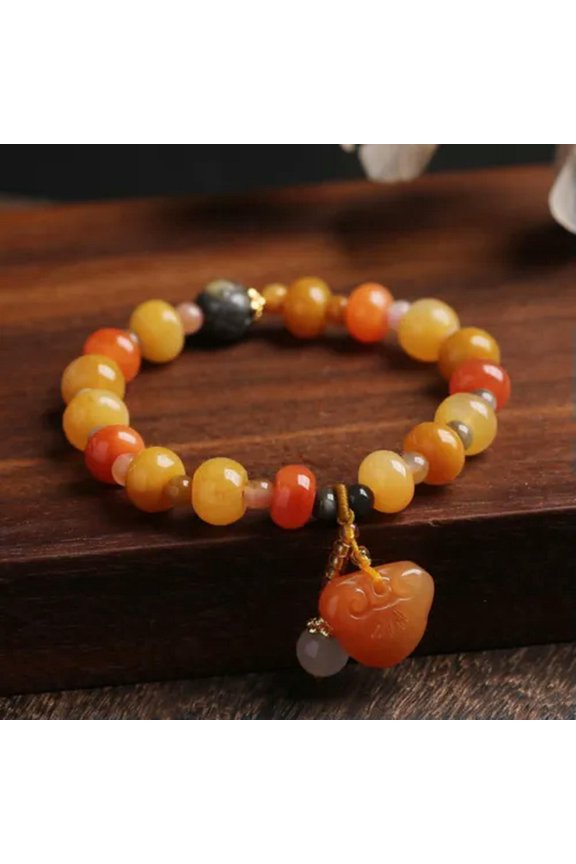 New Yellow Silk Jade Circle Beads Ruyi Charm Women Bracelet / Multi-color Jade-default