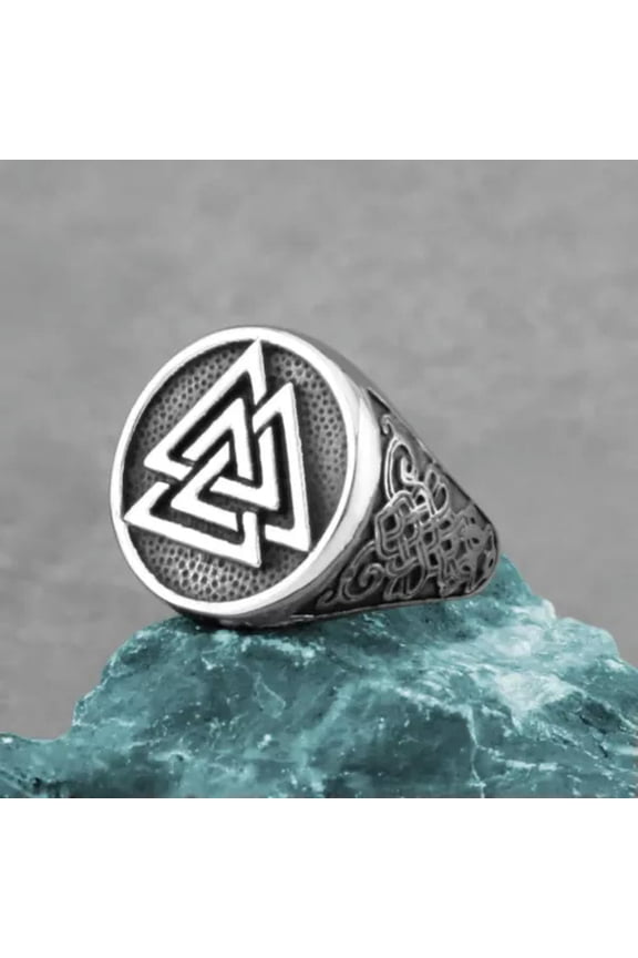 Nordic Trend Viking Odin Triangle Rune Men's Stainless Steel Rings Sizes 7-13-Silver-7