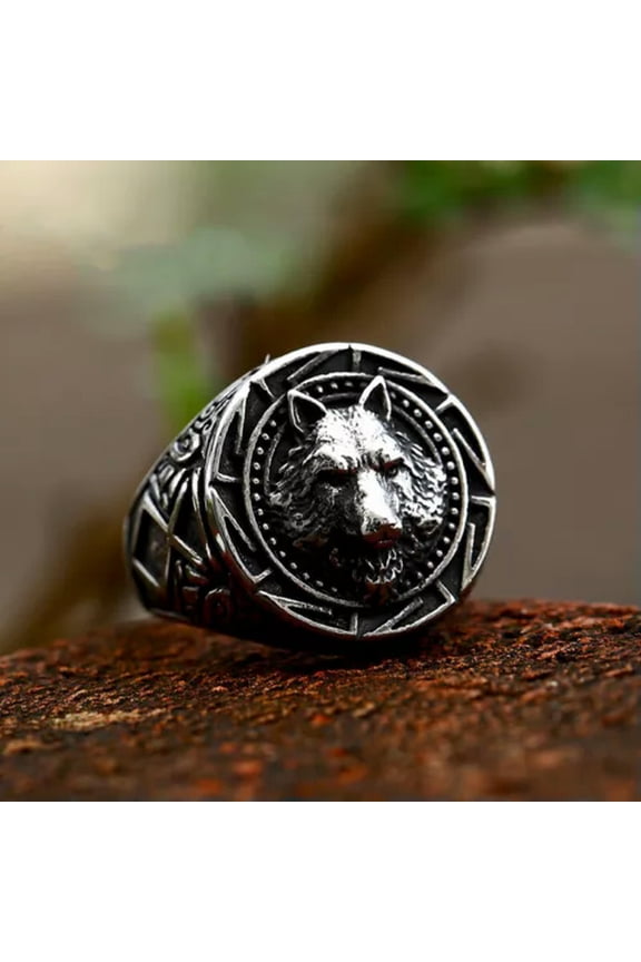 Nordic Tribal Viking Wolf Totem Ring Stainless Steel Vintage Punk Wolf Head Ring-9
