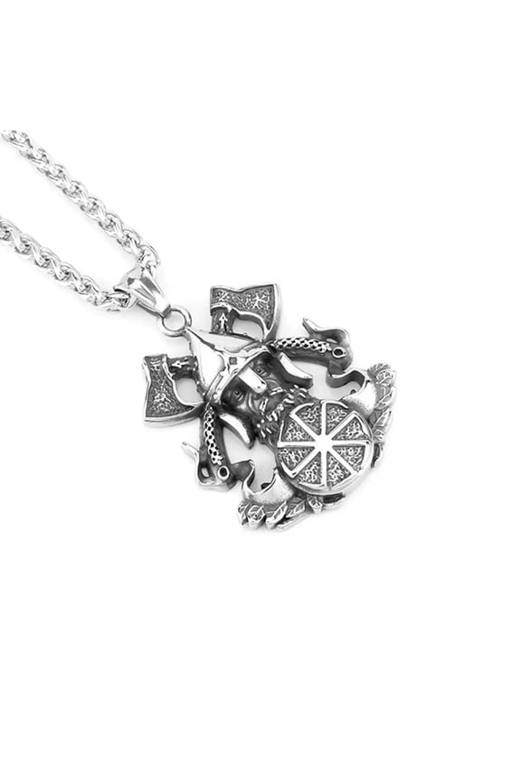Nordic Viking Odin Axe Stainless Steel Men's Pendant Rune Protector Necklace